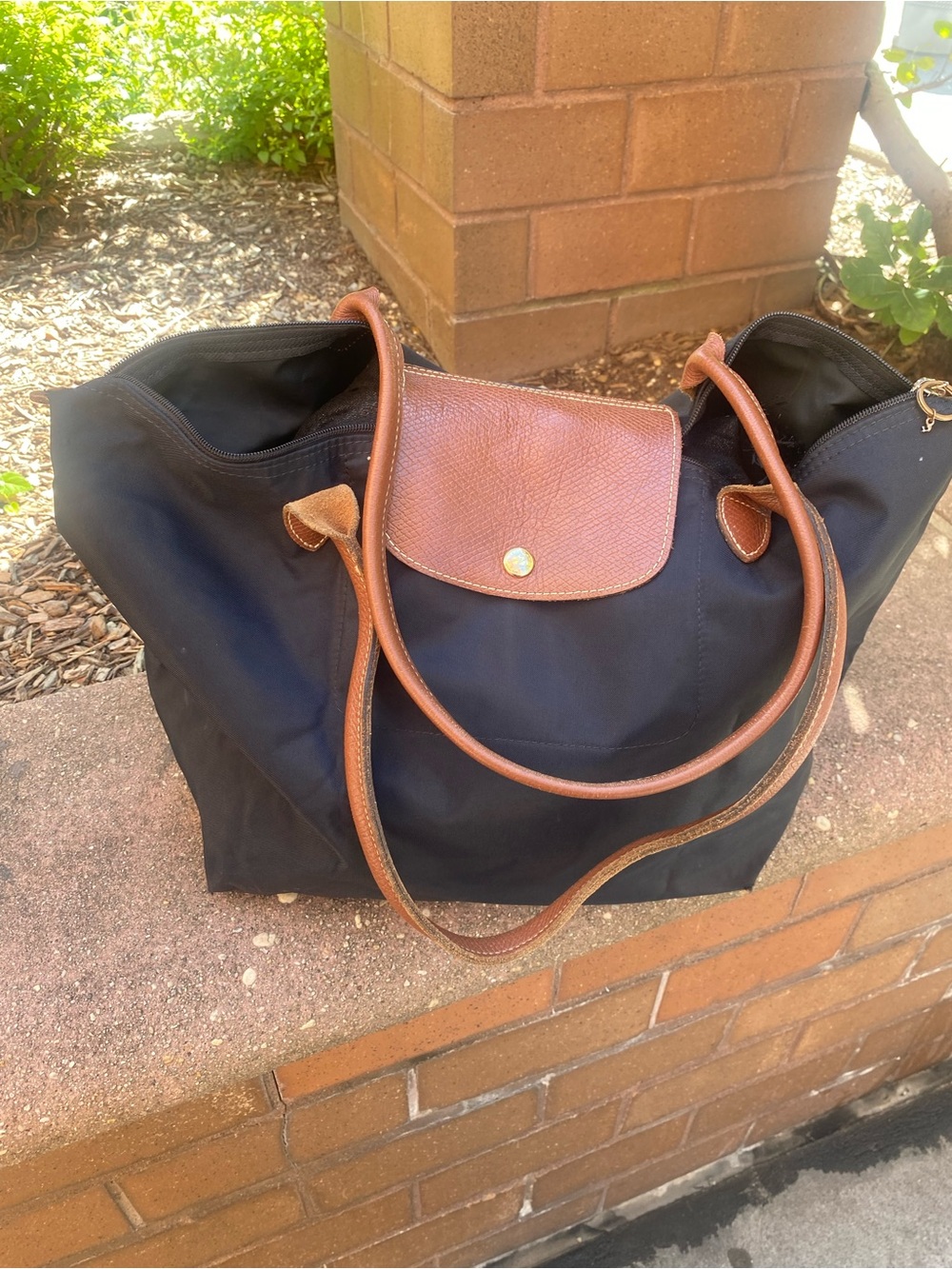 LONGCHAMP Frm TUNISIA BLACK NYLON LEATHER TOTE TRAVEL GORG Bag LUX 💚ED